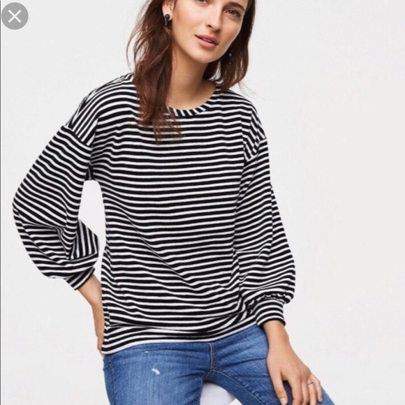 LOFT Tops - LOFT black/white striped velour sweatshirt